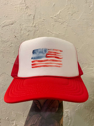 American flag Trucker Hat-red