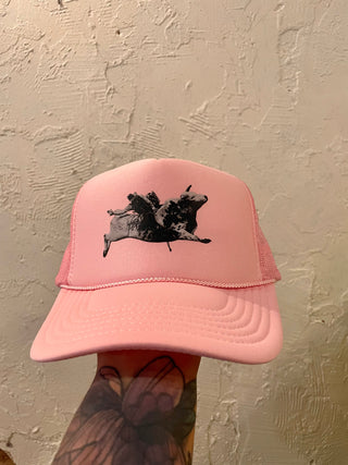 Bull riding Trucker Hat- pink