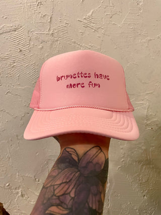 Brunettes have more fun Trucker Hat-pink