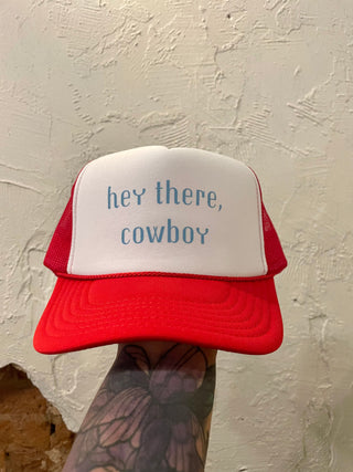 Hey there Cowboy Trucker Hat- red