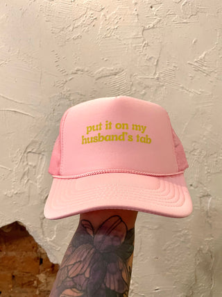 Husbands tab Trucker Hat- pink