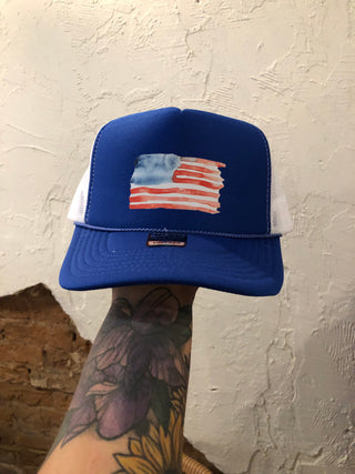 American flag Trucker Hat-blue