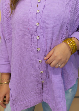 Risk It All Button Up Top- Lavender
