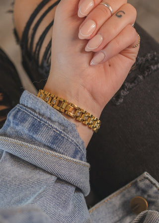 Thin Watch Band Bracelet-Gold Diamond