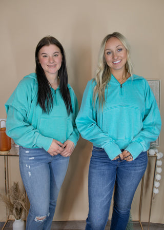 Carly Quarter Zip Hoodie- Turquoise
