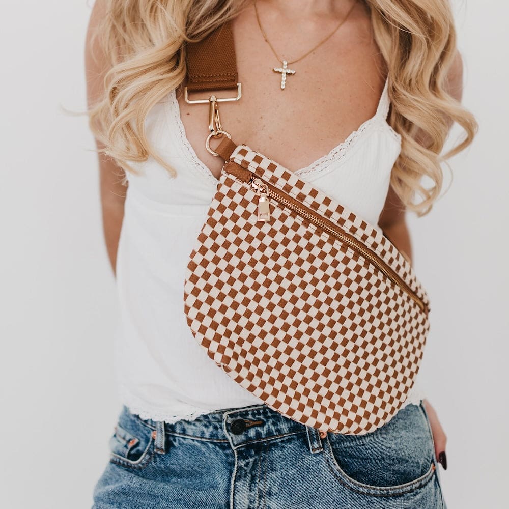 Westlyn Woven Bum Bag- Brown Check – Frenzy of Harrison Westlyn Woven Bum Bag- Brown Check – Frenzy of Harrison