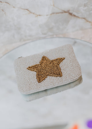 Small Beaded Coin Pouch-White Star