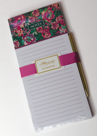 Magnetic List Pad with Pen- Green Floral