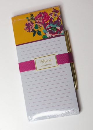 Magnetic List Pad with Pen- Yellow Floral